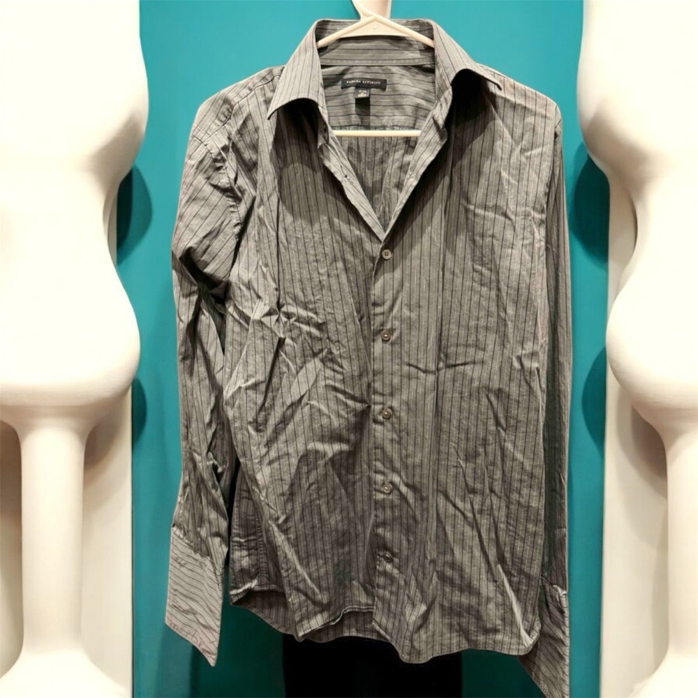 Banana Republic Men's Gray Pinstripe Shirt MEDIUM